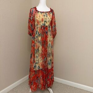Ritu Kumar Red and Cream Floral Maxi Dress